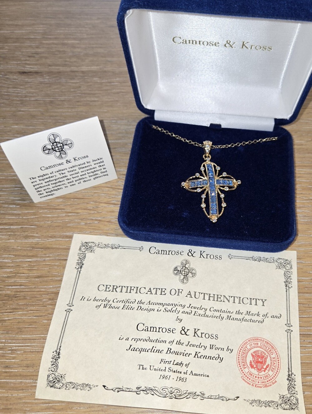Camrose & Kross Blue Cross Pendant Necklace - Gold Tone